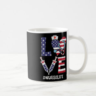 Love Stethoscope Nurse Fourth 4th Of July Nursing Coffee Mug