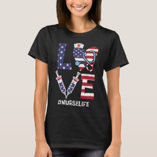 Love Stethoscope Nurse Fourth 4th Of July Nursing T-Shirt