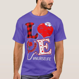 LOVE Stethoscope Nurse Life Valentine Day Leopard  T-Shirt