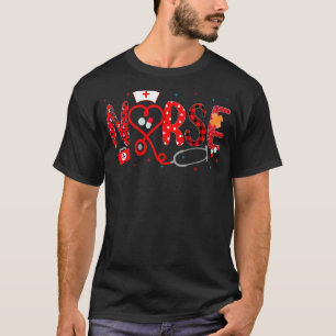 Love Stethoscope Nurse Week 2022 Leopard Plaid Red T-Shirt
