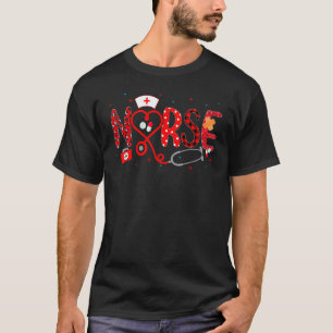 Love Stethoscope Nurse Week 2022 Leopard Plaid Red T-Shirt