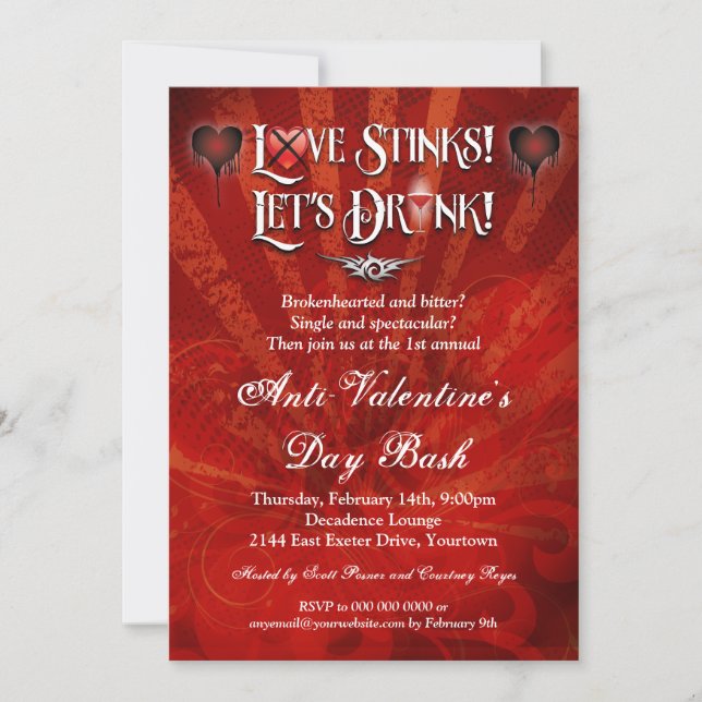 Love Stinks Lets Drink Anti Valentines Day Party Invitation (Front)