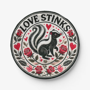 Love Stinks Skunks Valentine's Day Paper Plate