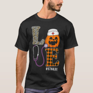 Love STNA Nurse Leopard Pumpkin Halloween Nurse Co T-Shirt