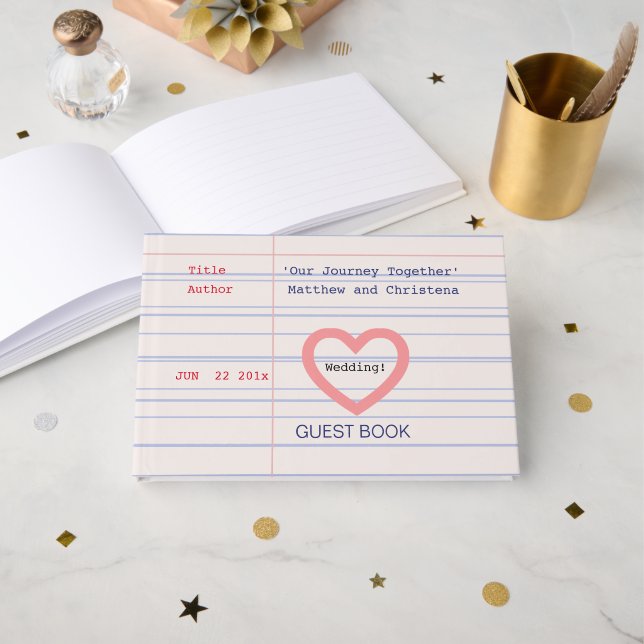 Love Story Due Date Library Card Wedding  Guest Book (Front Open)