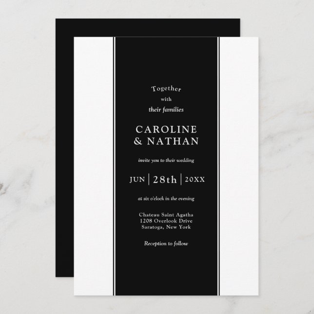 Love Story Elegant Colour Band in Black Invitation (Front/Back)