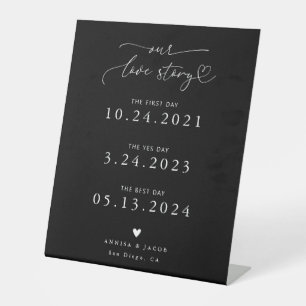 Love Story Heart Script Black Wedding Timeline Pedestal Sign