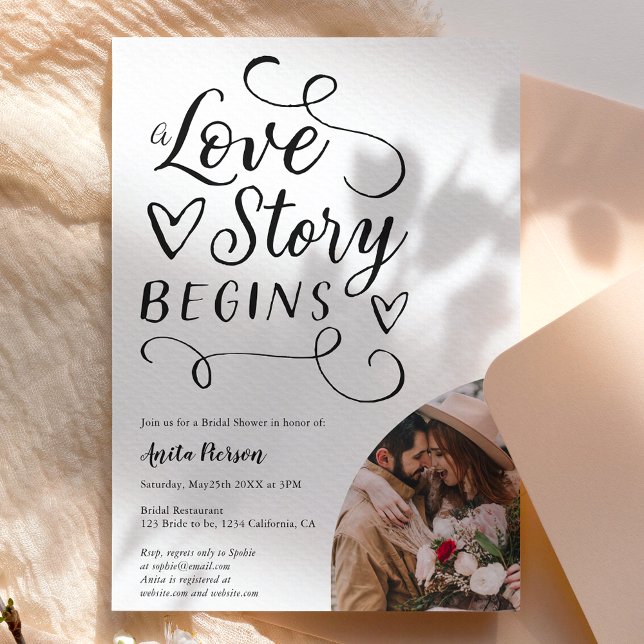 Love story minimalist black photo bridal shower invitation (Creator Uploaded)