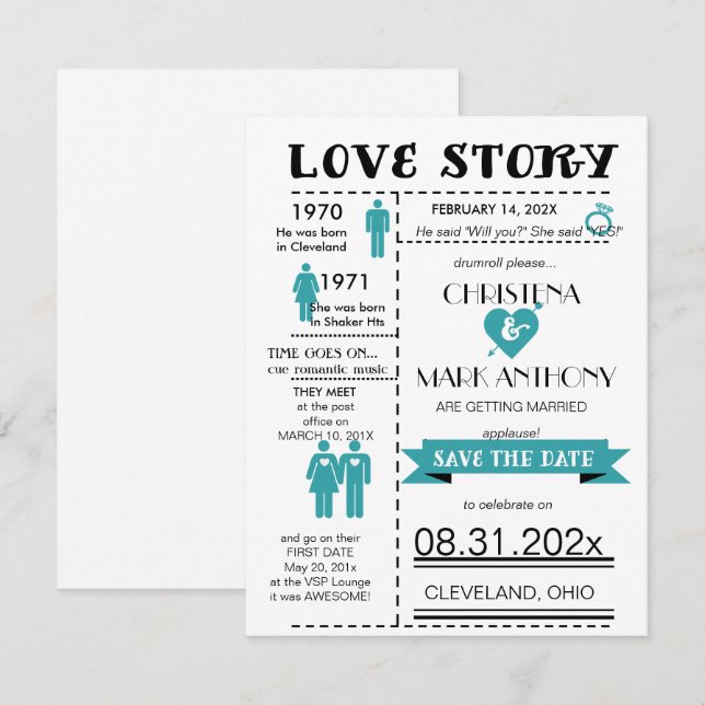 Love Story Save The Date Announcement (RobinsEgg2) (Front/Back)