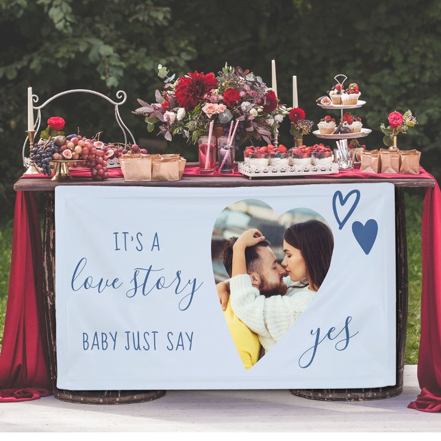 Love Story Say Yes Heart Photo Marriage Proposal Banner (Creator Uploaded)