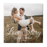 love story ,wedding photo anniversary stylish ceramic tile<br><div class="desc">love story, classic white calligraphy, wedding photo ceramic tile</div>