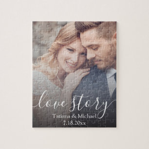 love story,white chic calligraphy,wedding photo  jigsaw puzzle