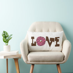 LOVE Strawberry Pink Doughnut Doughnut Foodie Lumbar Cushion