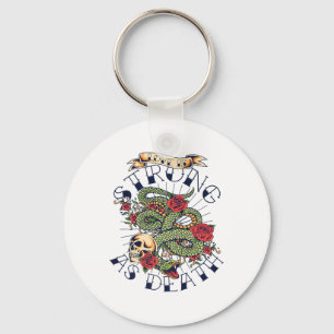 Love Strong As Death Vintage Skull Snake Red Roses Key Ring