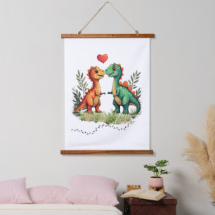 Love struck dinosaurs hanging tapestry