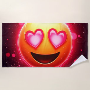 Love Struck Emoji Hearts Glow Beach Towel