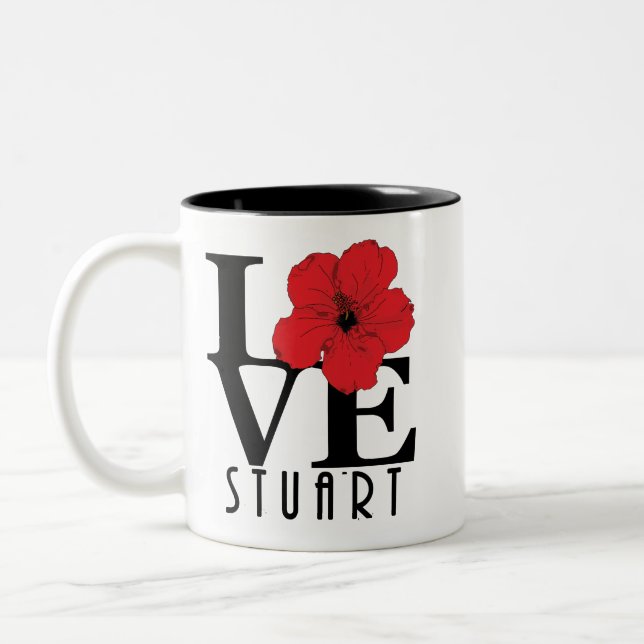 LOVE Stuart Red Hibiscus 11oz Two-Tone Coffee Mug (Left)