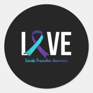 Love Suicide Prevention Awareness Purple Teal Ribb Classic Round Sticker