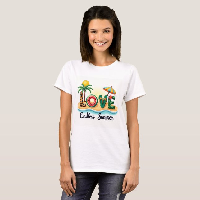 LOVE Summer Beach Elements Cartoon T-Shirt (Front Full)
