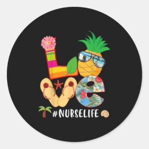 Love Summer Pineapple Tropical Flower Flip Flop Nu Classic Round Sticker