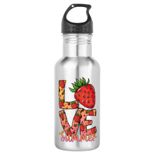 Love & Summer Pink & Brown Fresh Strawberry 532 Ml Water Bottle