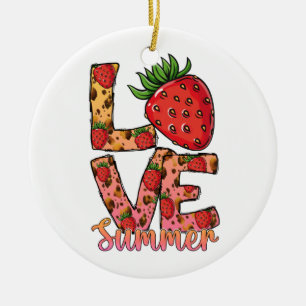 Love & Summer   Pink & Brown   Fresh Strawberry Ceramic Ornament