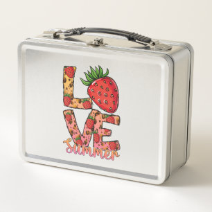 Love & Summer   Pink & Brown   Fresh Strawberry Metal Lunch Box