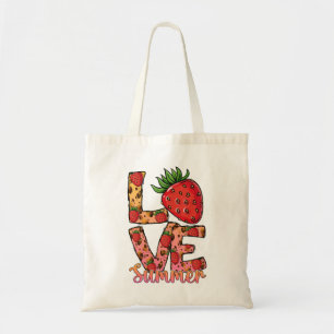 Love & Summer Pink & Brown Fresh Strawberry Tote Bag