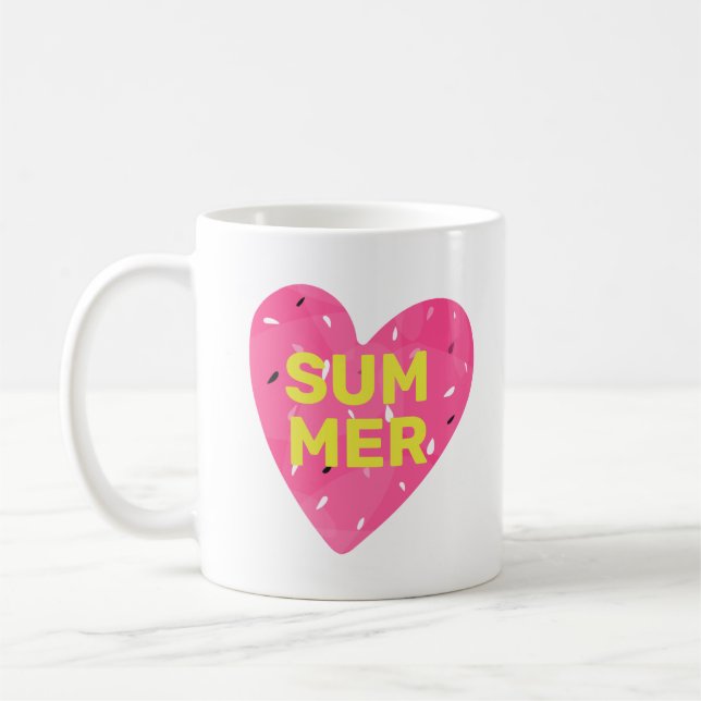 Love Summer Watermelon Heart Pink Coffee Mug (Left)