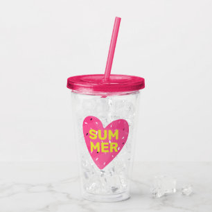 Love Summer Watermelon Heart Seeds Logo Pink Acrylic Tumbler