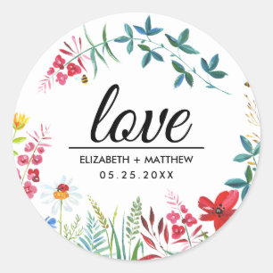 Love. Summer Wildflowers Wedding Stickers