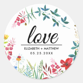 Love. Summer Wildflowers Wedding Stickers