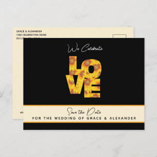 LOVE Sunflower Black Backdrop Wedding Save Date Postcard
