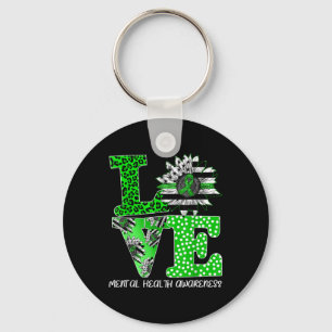 Love Sunflower Flag Green Ribbon Mental Health Awa Key Ring