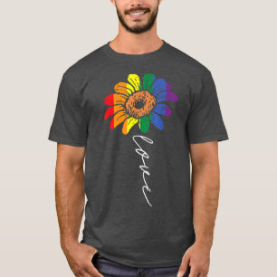 Love Sunflower Floral LGBTQ Rainbow Flag Gay Pride T-Shirt