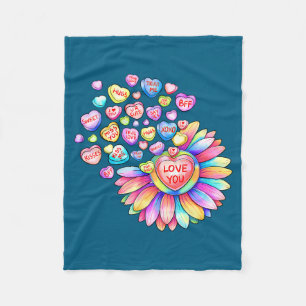 Love Sunflower Hearts Candy Valentines Day Womens Fleece Blanket