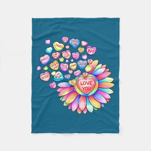 Love Sunflower Hearts Candy Valentines Day Womens  Fleece Blanket (Front)