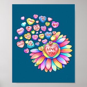 Love Sunflower Hearts Candy Valentines Day Womens Poster