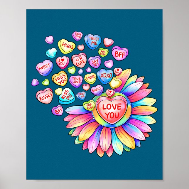 Love Sunflower Hearts Candy Valentines Day Womens  Poster (Front)