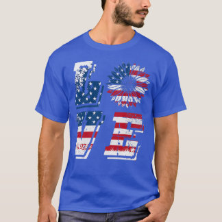 Love Sunflower Patriotic American Flag USA 4th Of  T-Shirt