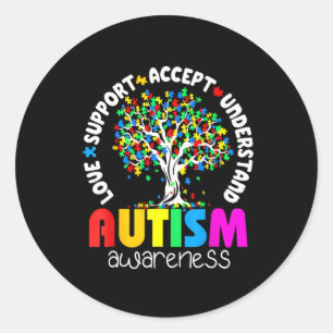 Love Support Accept Understand Autism Awareness Classic Round Sticker