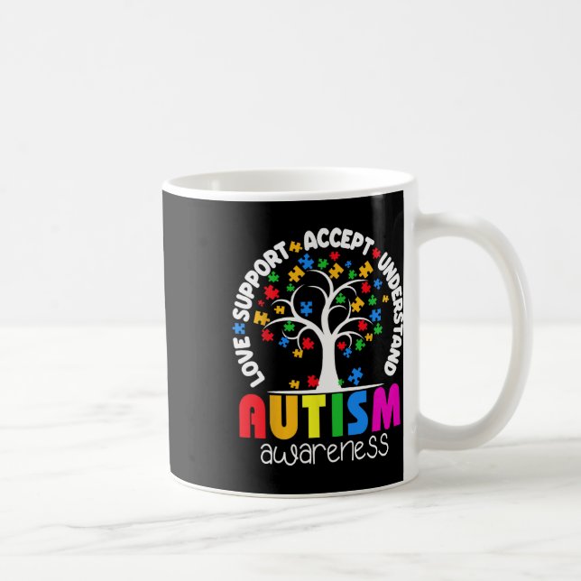 Love Support Accept Understand Puzzle Tree Autism  Coffee Mug (Right)