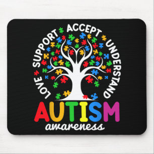Love Support Accept Understand Puzzle Tree Autism Mouse Pad