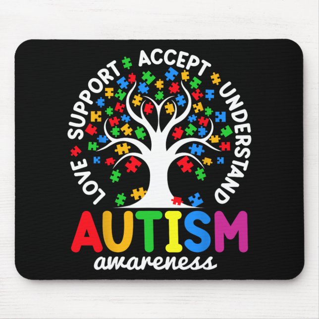 Love Support Accept Understand Puzzle Tree Autism  Mouse Pad (Front)