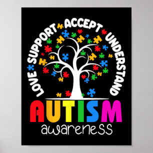 Love Support Accept Understand Puzzle Tree Autism Poster