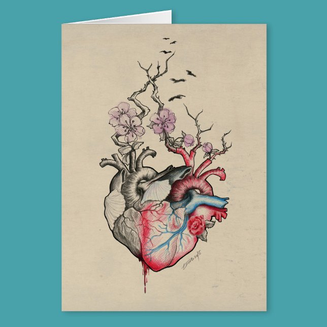 Love Surreal Anatomical heart Flowers Vintage Card (Creator Uploaded)