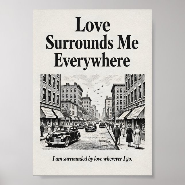 Love Surrounds Me Everywhere Vintage Affirmation  Poster (Front)