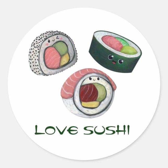 Love Sushi Classic Round Sticker (Front)
