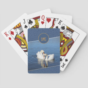 Love Swans Blue Monogram Playing Cards