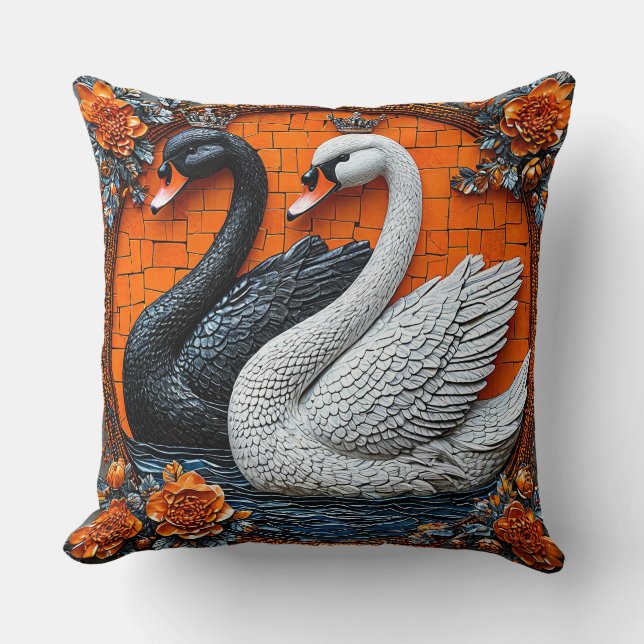 Love Swans in Artistic Mosaic Wedding Celebration  Cushion (Front)